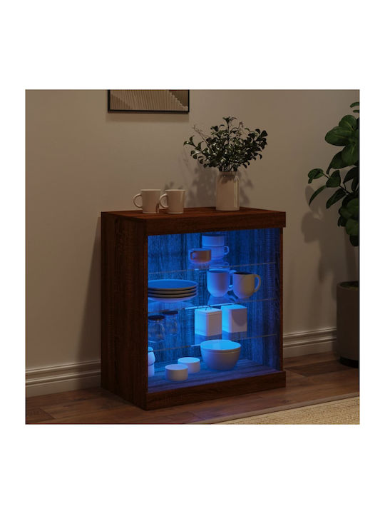 Wall Mounted Particle Board Living Room Display Cabinet with Glass & Lighting Coffee 60.5x37x67cm