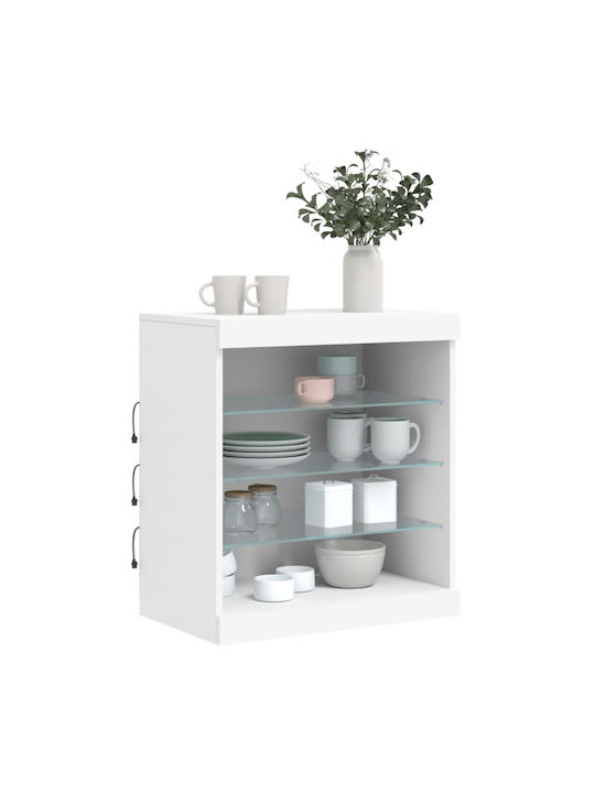 Wall Living Room Display Cabinet made of Particleboard with Glass & Lighting White 60.5x37x67cm