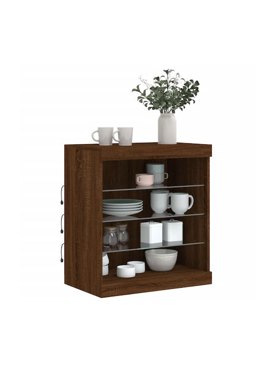 Wall Living Room Display Cabinet made of Particleboard with Glass & Lighting Coffee 60.5x37x67cm