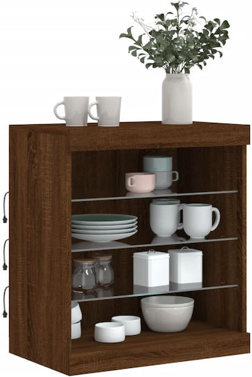 Wall Living Room Display Cabinet made of Particleboard with Glass & Lighting Coffee 60.5x37x67cm