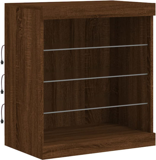 Wall Living Room Display Cabinet made of Particleboard with Glass & Lighting Coffee 60.5x37x67cm
