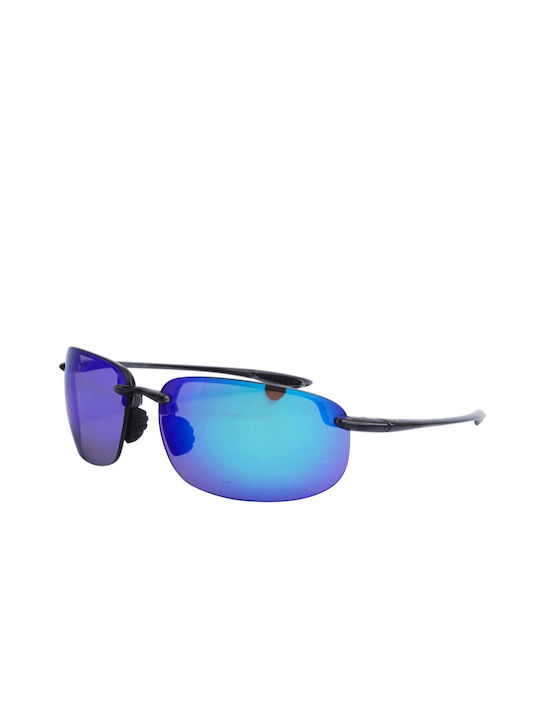 Maui Jim Hookipa Xl Sonnenbrillen mit Schwarz Rahmen und Blau Polarisiert Spiegel Linse 456-14A