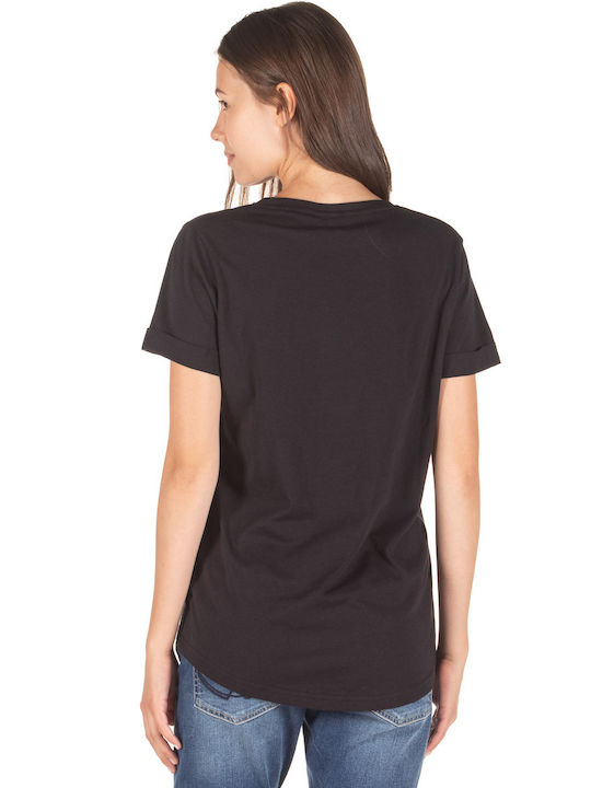 District75 220WSS-837 Summer Women's Cotton Blouse Short Sleeve Black 220WSS-837-071