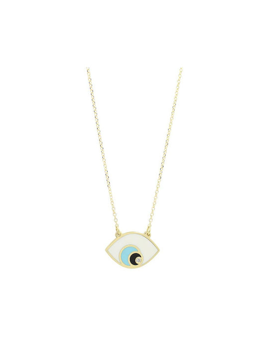 Q-Jewellery Halskette Auge aus Gold 14K mit Diamant