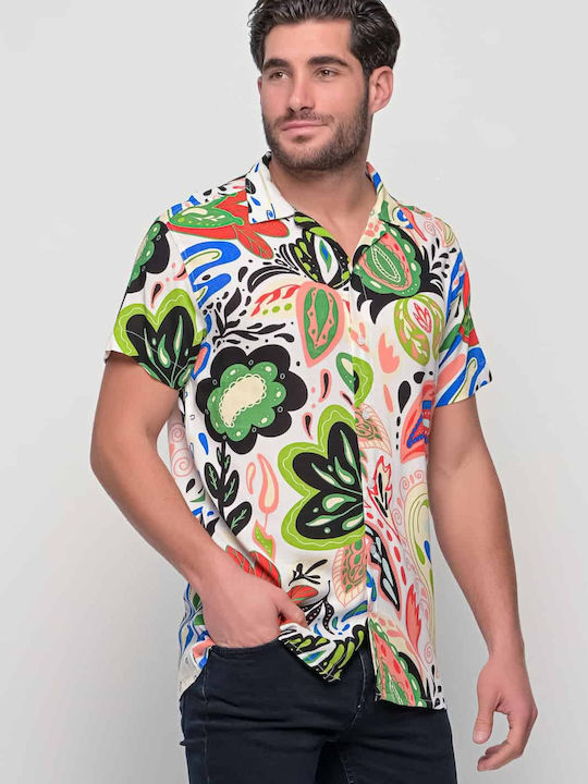 Κοντομάνικο Πουκάμισο σε Κανονική Γραμμή Floral Πολύχρωμο