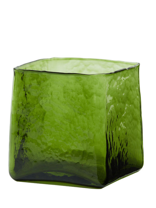 L'arte Indona Candle Holder Glass in Green Color 12x12x12.5cm 1pcs