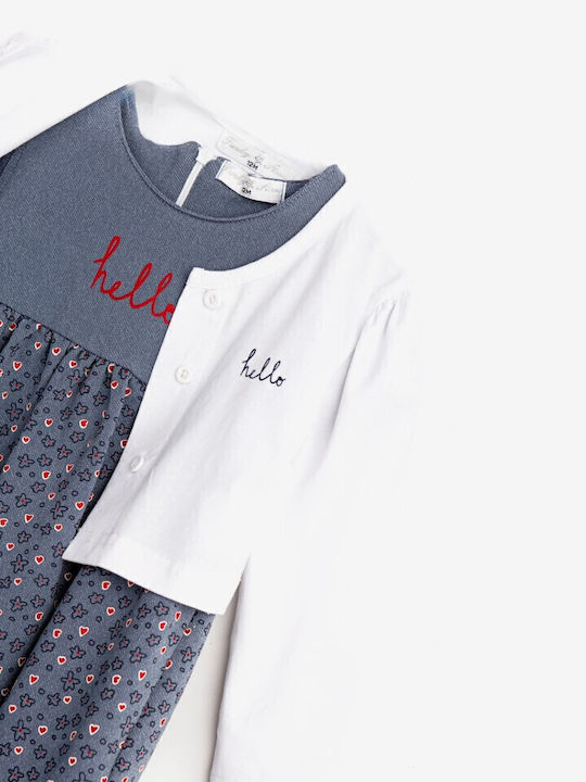 Rochie Fete Mâneca Scurtă Denim Set Cu Haină Albă