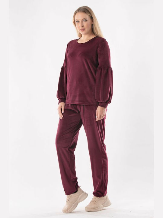 BelleFille Femei Catifea Pantaloni Burgundy