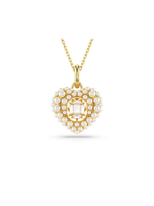 Swarovski Hyperbola Necklace with design Heart Gold Plated with Pearls & Zircon