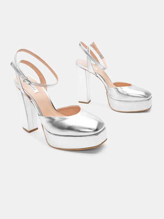 Luigi Pointed Toe Silver Heels with Strap