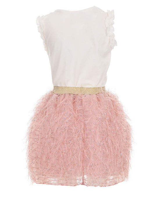 Εβίτα Kids Set with Skirt Summer 2pcs White-pink