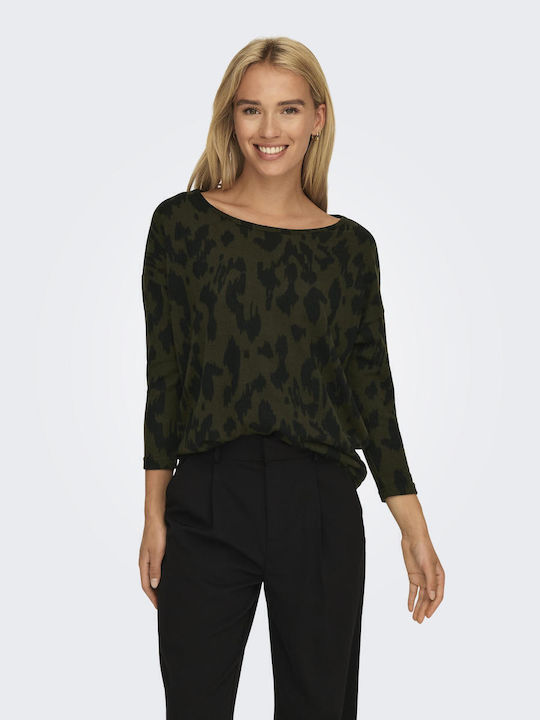 Damen Bluse mit 3/4 Ärmel Tierdruck Grün