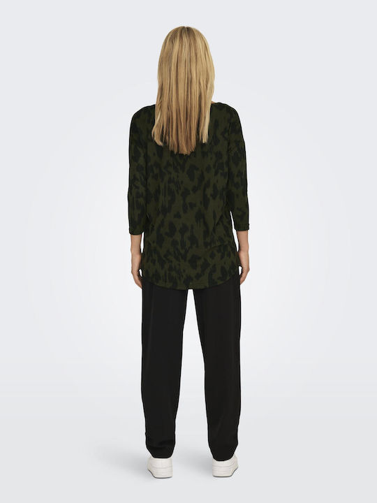 Only Women's Blouse with 3/4 Sleeve Animal Print Green