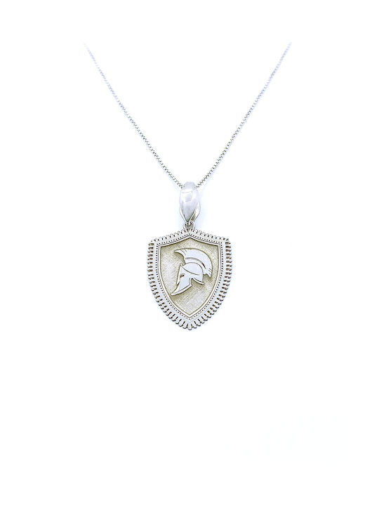 PS Silver Κράνος Σπαρτιάτη Μονομάχου Σε Ασπίδα Necklace from Silver