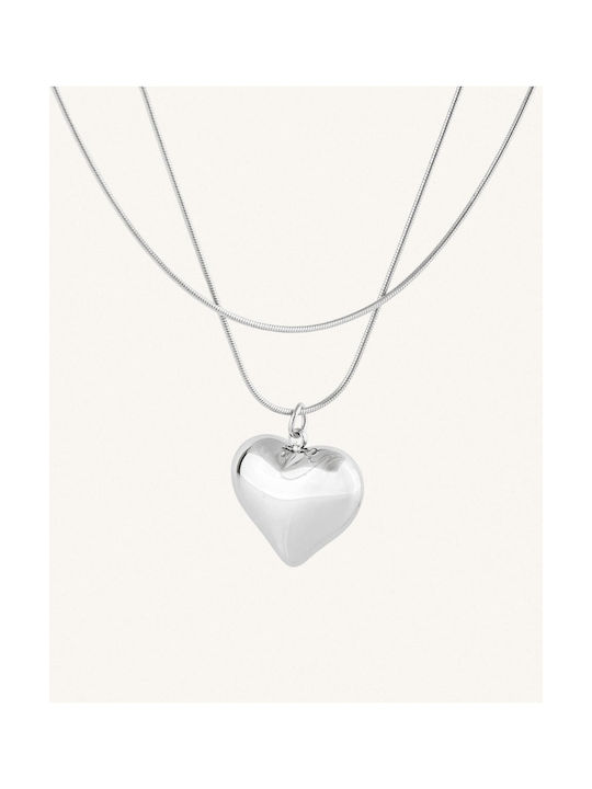 StanStefan Necklace Double with design Heart from Steel