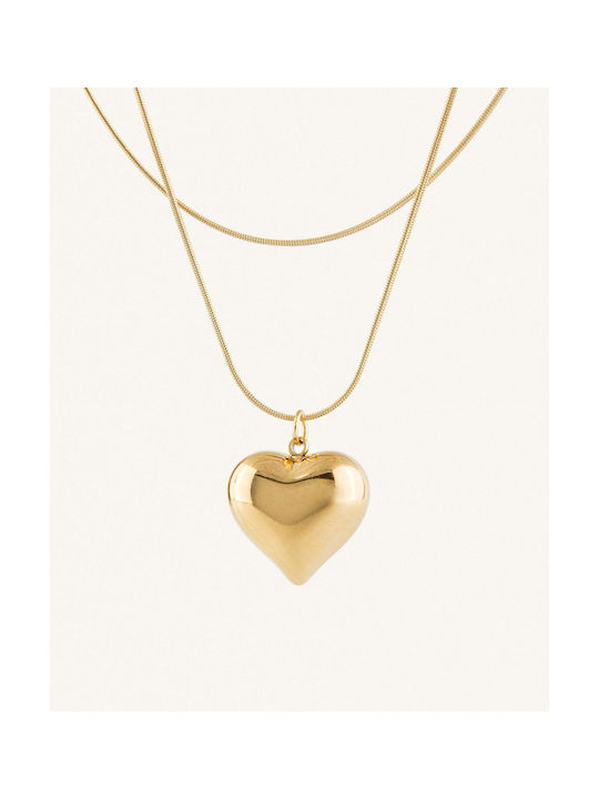 StanStefan Necklace Double with design Heart from Gold Plated Steel