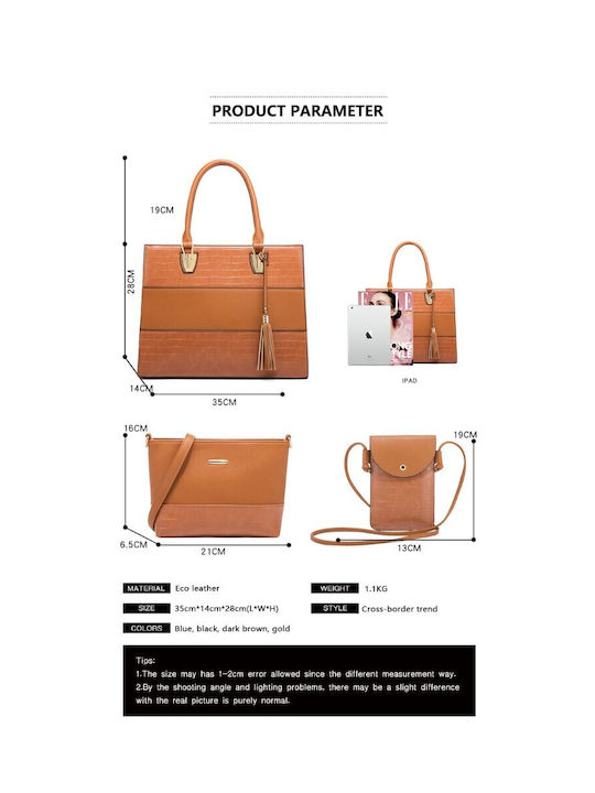 Set Damentasche Shopper Schultertasche Braun