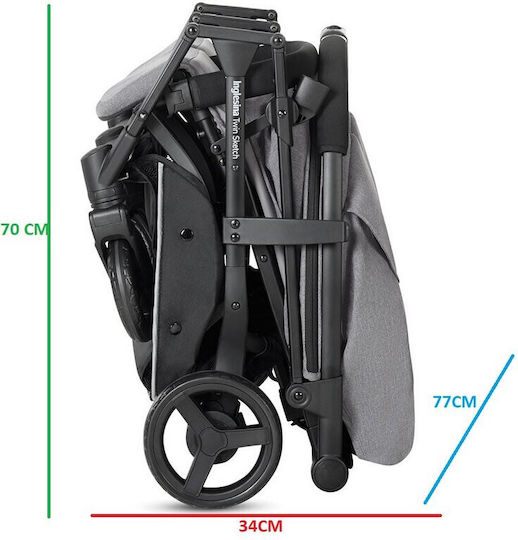 Inglesina Twin Sketch Double Stroller Suitable from 6+ Months Grey 12.5kg