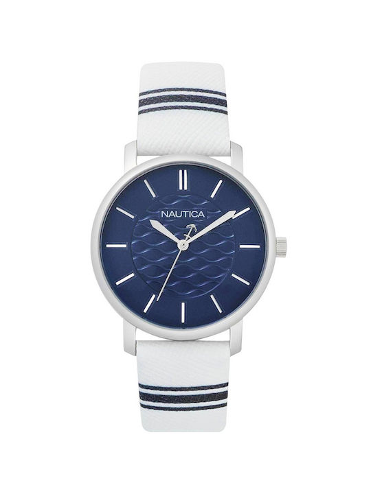Nautica Watch Battery with White Leather Strap
