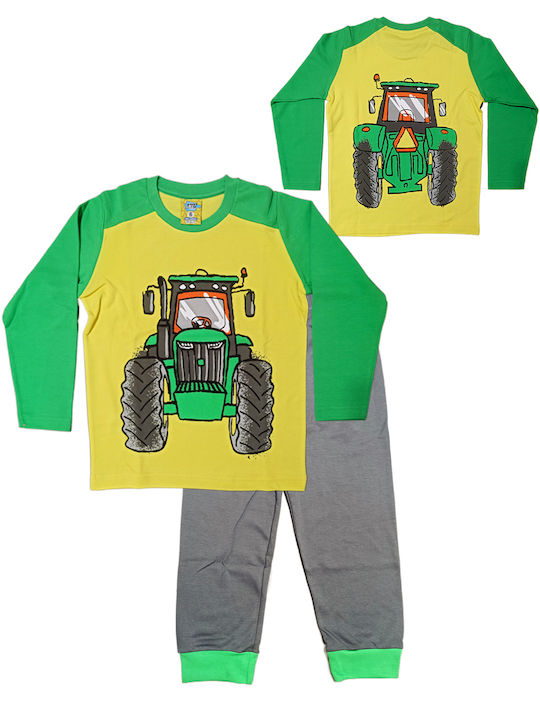 LIKE Children's Winter Pajamas for boys 6-12 years old Tractor #122-0050 Yellow