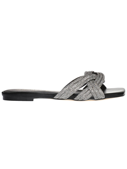 Azarey Leather Women's Flat Sandals in Black Color