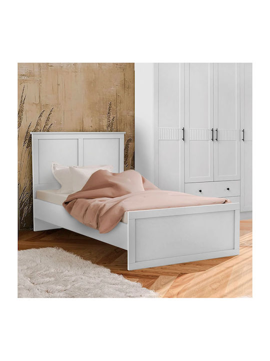 Emily Κρεβάτι Μονό Ξύλινο Λευκό με Τάβλες για Στρώμα 90x190cm