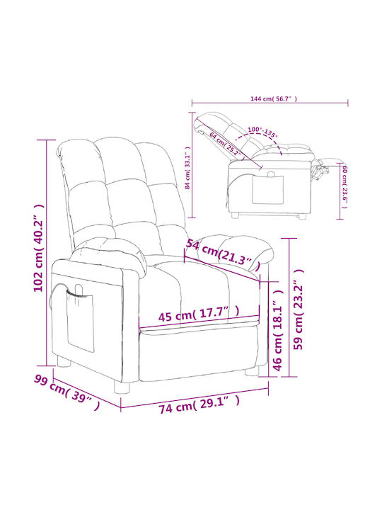 Relax Armchair Massage with Footstool Dark Grey 74x99x102cm
