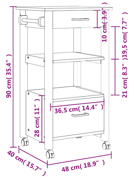 vidaXL Ραφιέρα Κουζίνας Ξύλινη 2 Θέσεων Ροζ 48x40x90cm
