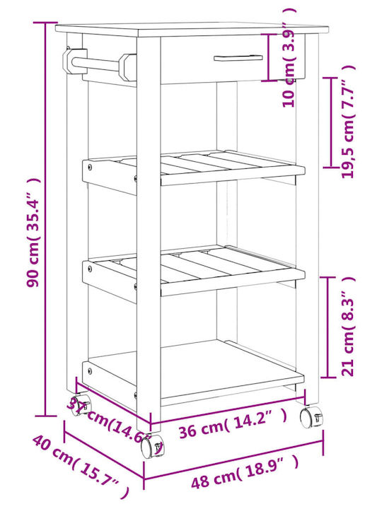 vidaXL Ραφιέρα Κουζίνας Ξύλινη 4 Θέσεων Ροζ 48x40x90cm