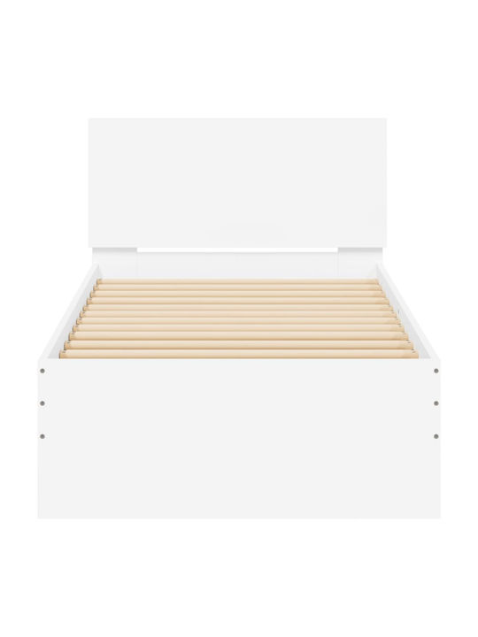 Single Wooden White Bed with Slats for Mattress 90x200cm
