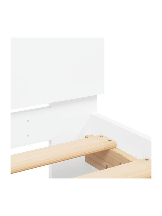 Single Wooden White Bed with Slats for Mattress 90x200cm