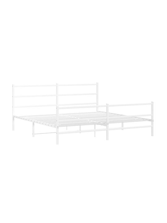King Size Metallbett Weiß mit Lattenrost für Matratze 193x203cm