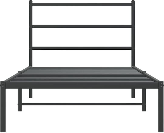 Pat Semi-dublu Metalic Negru cu Plăci pentru Saltea 107x203cm