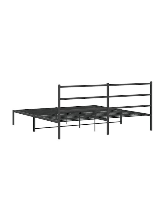 King Size Metal Bed Black with Slats for Mattress 193x203cm