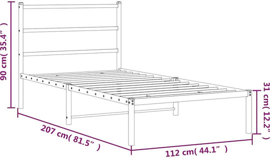 Pat Semi-dublu Metalic Negru cu Plăci pentru Saltea 107x203cm