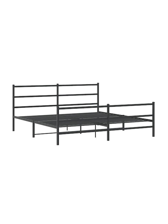 Pat King Size Metalic Negru Cu Plăci Pentru Saltea 193x203cm