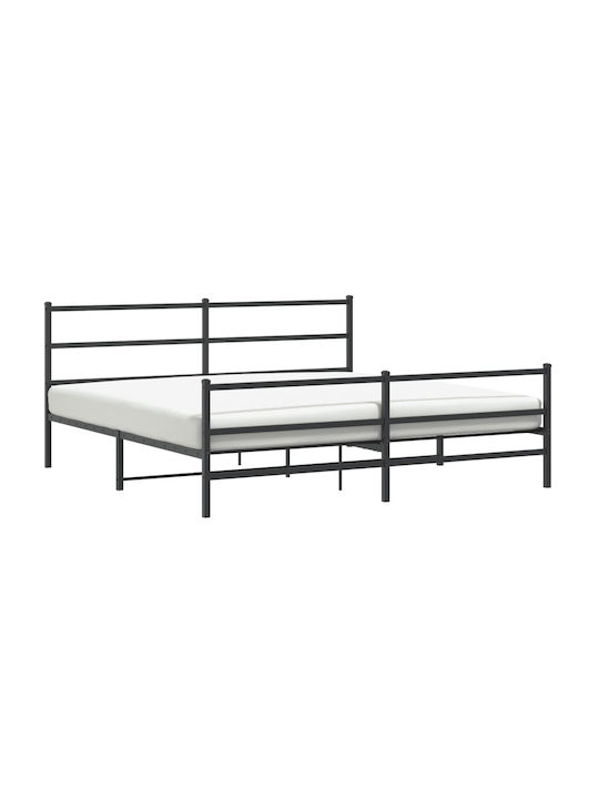 Pat King Size Metalic Negru Cu Plăci Pentru Saltea 193x203cm