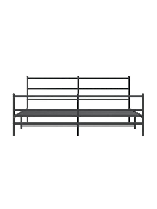 Pat King Size Metalic Negru Cu Plăci Pentru Saltea 193x203cm