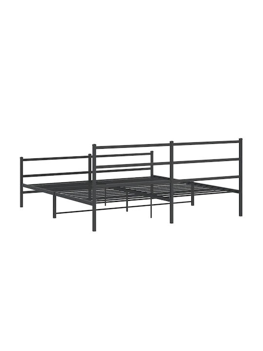Pat King Size Metalic Negru Cu Plăci Pentru Saltea 193x203cm