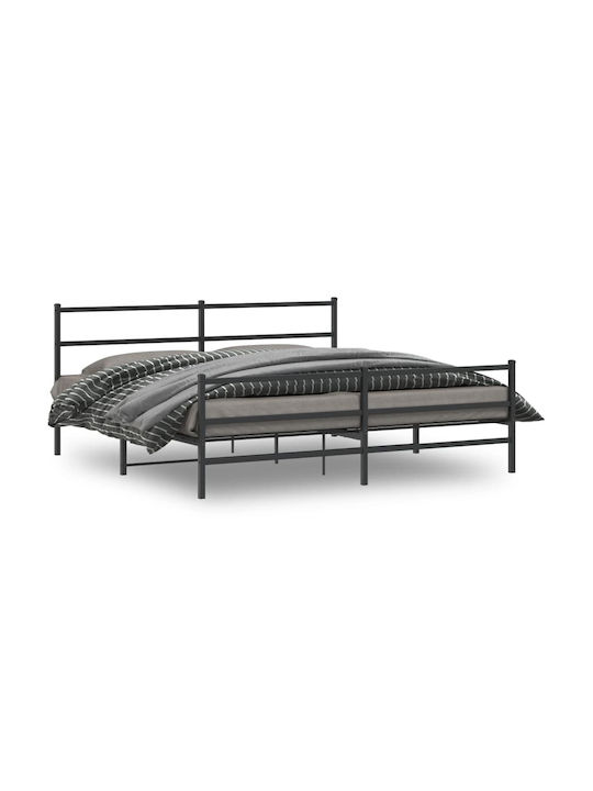 Pat King Size Metalic Negru Cu Plăci Pentru Saltea 193x203cm