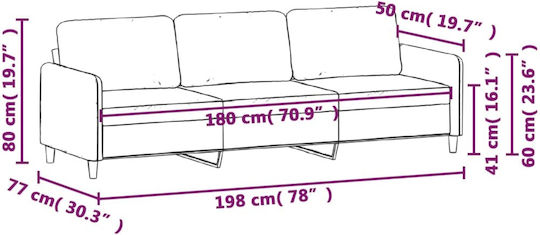 Dreisitzer Samt-Rosa Sofa 198x77x80 cm