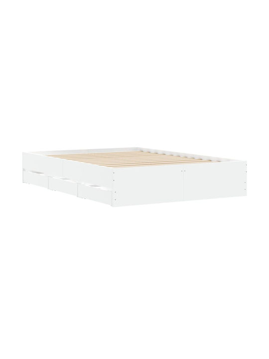 Halbgrößeres Bett Unterlage Holz Weiß mit Lattenrost für Matratze 120x200cm
