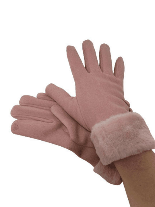 Romvous Ροζ Γυναικεία Γάντια με Γούνα