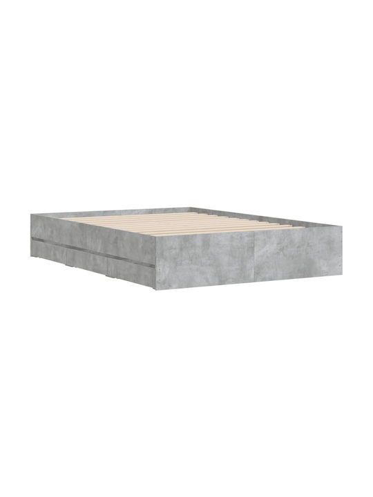 Hälfte Doppelbett Holz Grau mit Lattenrost für Matratze 120x190cm
