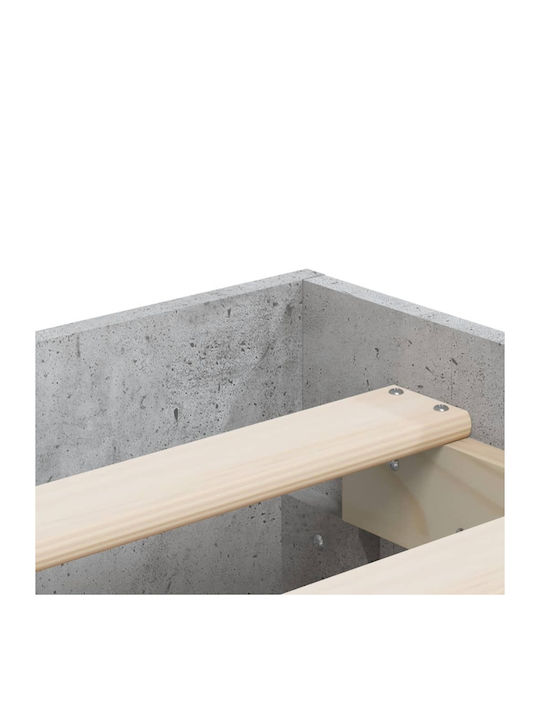 Hälfte Doppelbett Holz Grau mit Lattenrost für Matratze 120x190cm