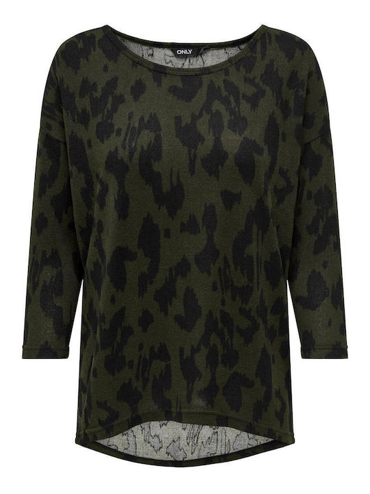 Damen Bluse mit 3/4 Ärmel Tierdruck Grün