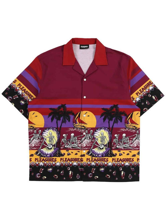 Pleasures Men's Shirt Short Sleeve Cotton Burgundy