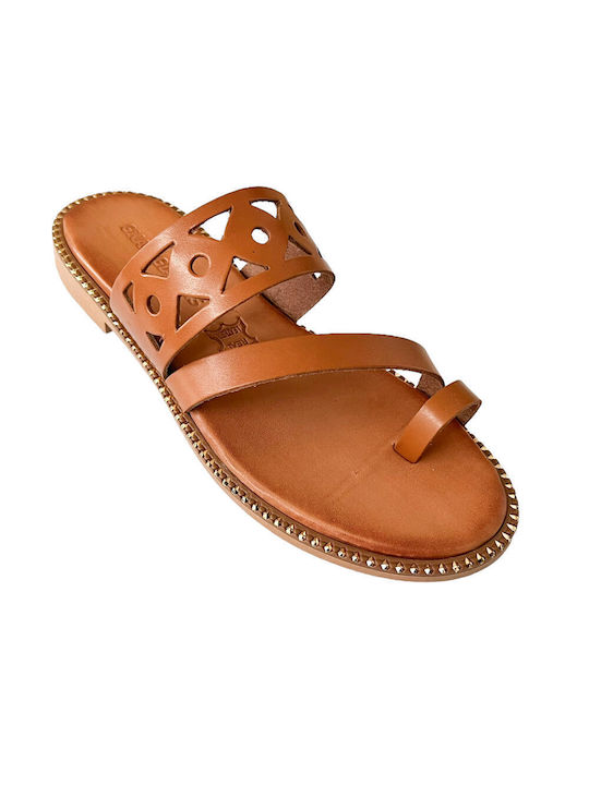 Gkavogiannis Sandals Leather Women's Flat Sandals in Tabac Brown Color