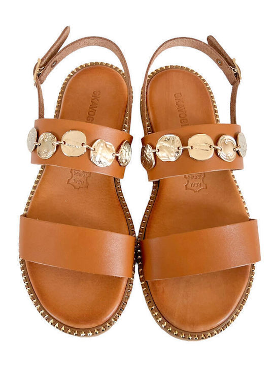 Gkavogiannis Sandals Leder Damen Flache Sandalen in Tabac Braun Farbe