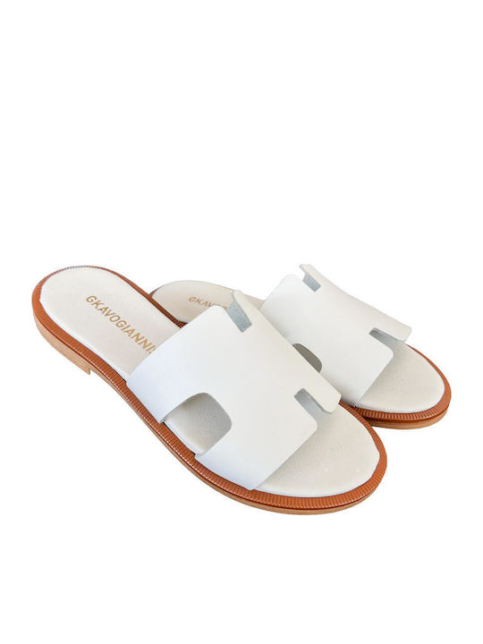 Leather Women's Flat Sandals in White Color